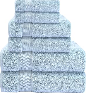 Bath Towels Set-100% Cotton- 2 Bath Towels, 2 Hand Towels & 2 Washcloths- Large, Quick Dry, Absorbent, Plush, Soft- Home, Shower - 6 Piece Luxury Bathroom Towels - Light Blue/Sky Blue
