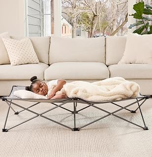 Regalo Extra Long My Cot® Portable Toddler Bed, Foldable Kids Travel Bed & Camping Cot for Ages 2–8, Indoor/Outdoor, Extra Large 54” x 28” x 12”, Supports up to 80 lbs, Gray