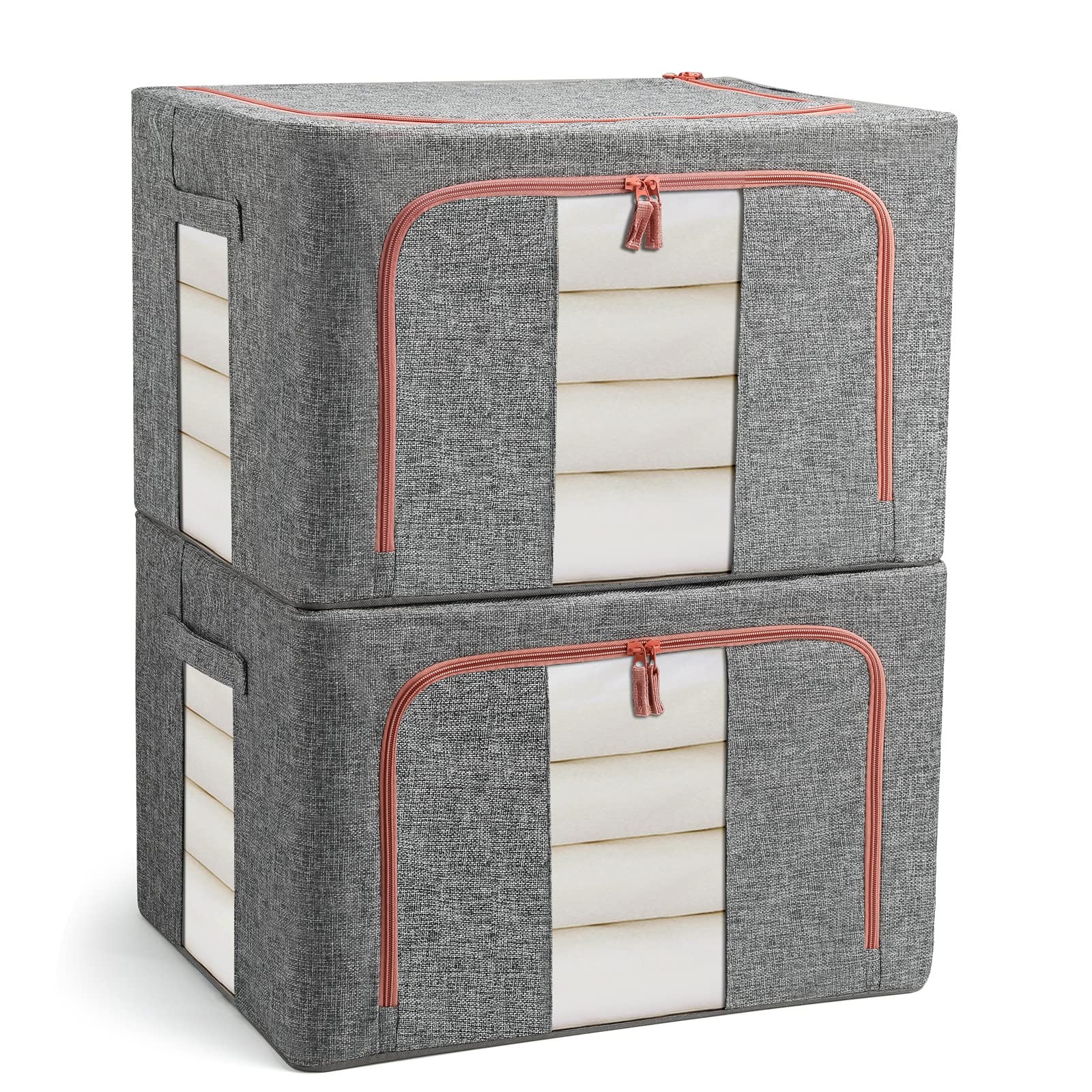 Clothes Storage Boxes 2 Pieces, Foldable Wardrobe Organizer with Large Transpare