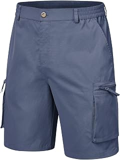 QPNGRP Men's 9" Inseam Stretch Waist Zipper Cargo Shorts with 6 Pockets