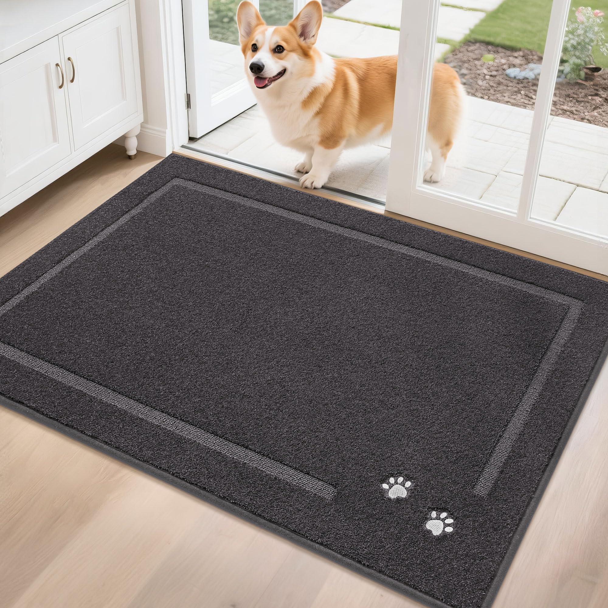 BEQHAUSE Dog Door Mat for Mud Paws Indoor Entrance 32" x 48", Dark Grey | Non-Sl