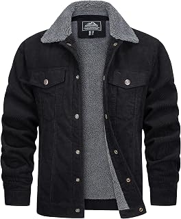 TACVASEN Men Cargo Jacket Corduroy Sherpa Lined Fleece Winter Coat Thick Warm Stand Collar Jacket With Pockets