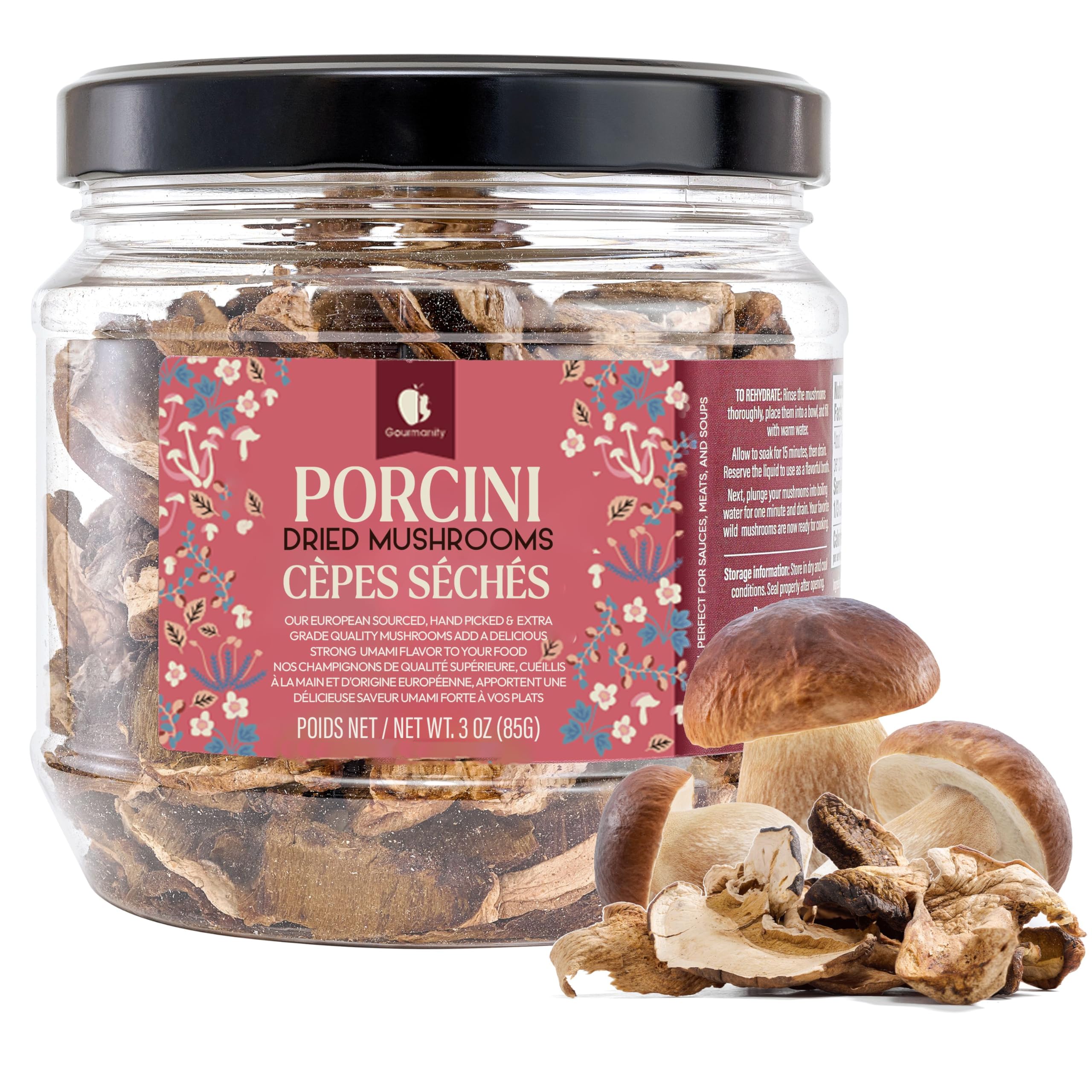 Gourmanity Dried Porcini Mushrooms, Extra Grade, Non-GMO, 3 oz | Extra grade dri