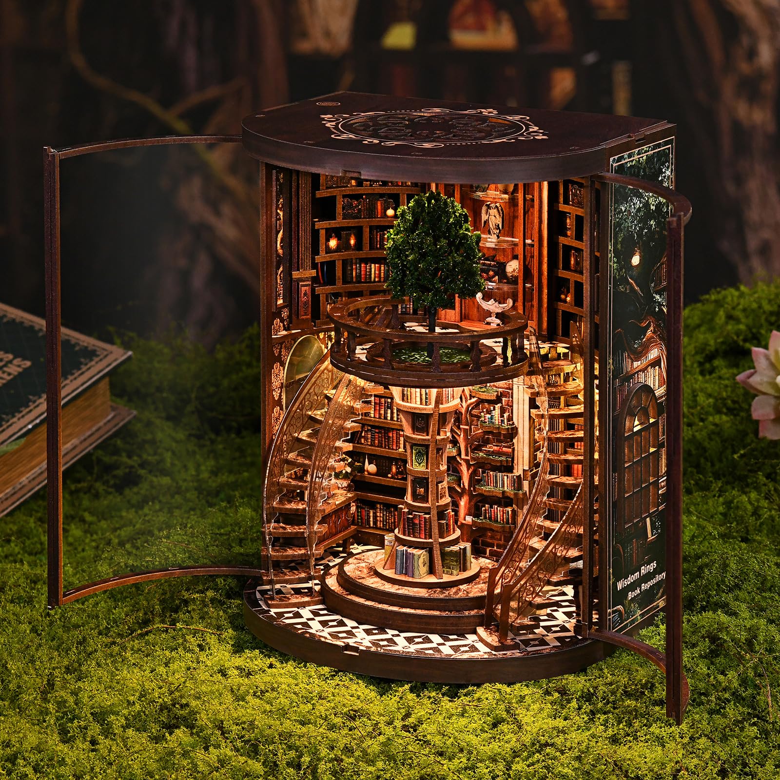 Book Nook Kit, DIY Miniature House with LED for Bookshelf Decor, Library of Time