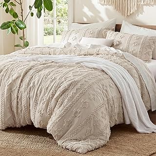 Bedsure Tufted Boho Comforter Set Queen, Bedroom Decor Bedding Set Beige | Soft Breathable Polyester,Fluffy Texture ,3 Pieces Gift For Girls Women,Marshmallow,All Seasons,Machine-washable,OEKO-TEX