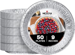 NoCry Premium Disposable Pie Pans 9 Inch (50 Pack) — Foil Aluminum Tins with Curl Lip for Baking Delicious Tarts or Crispy Pastry Crusts — Lightweight Yet Sturdy — Even Heat Distribution