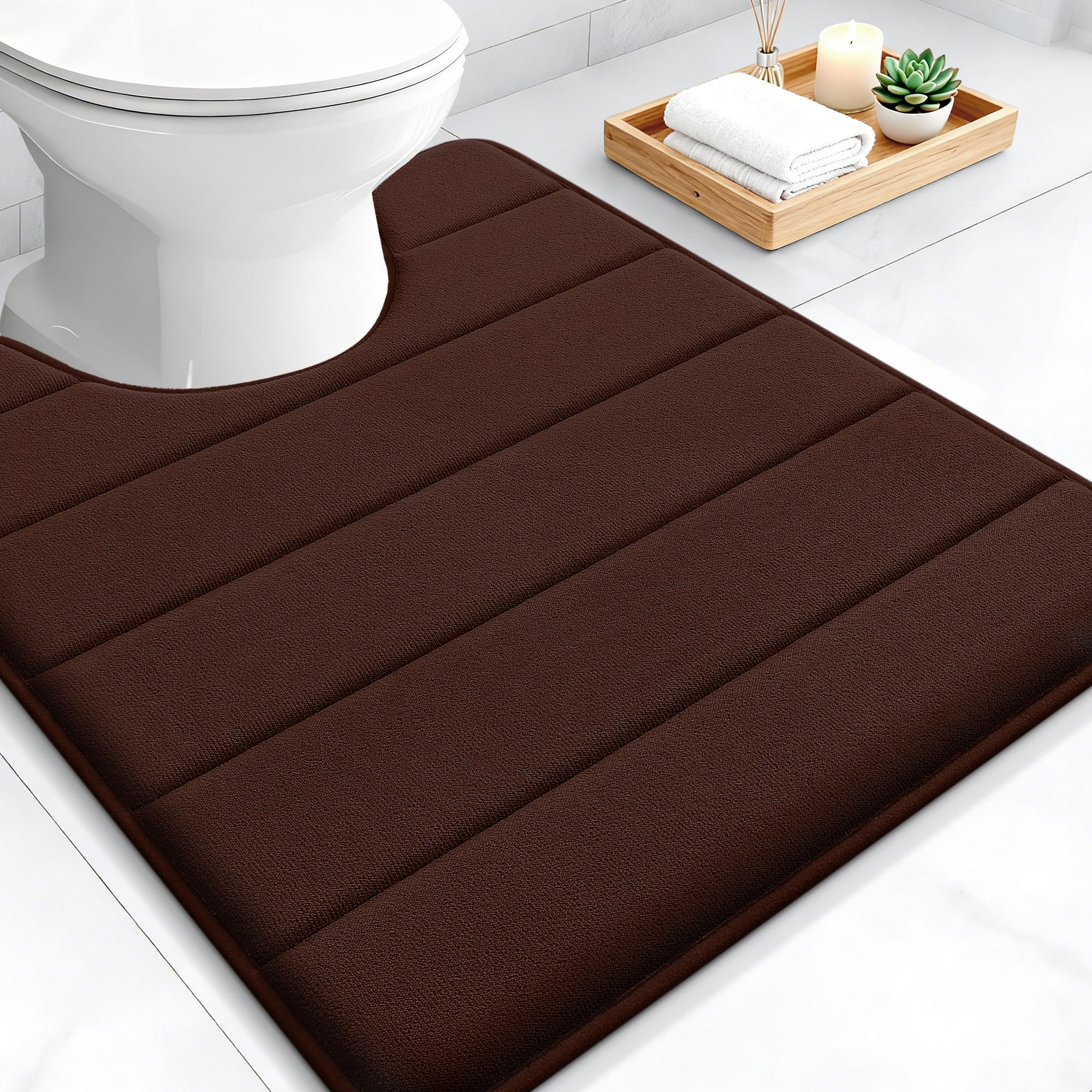 smiry Memory Foam Toilet Mat 50 x 60 cm U-Shape Pedestal Mat Brown
