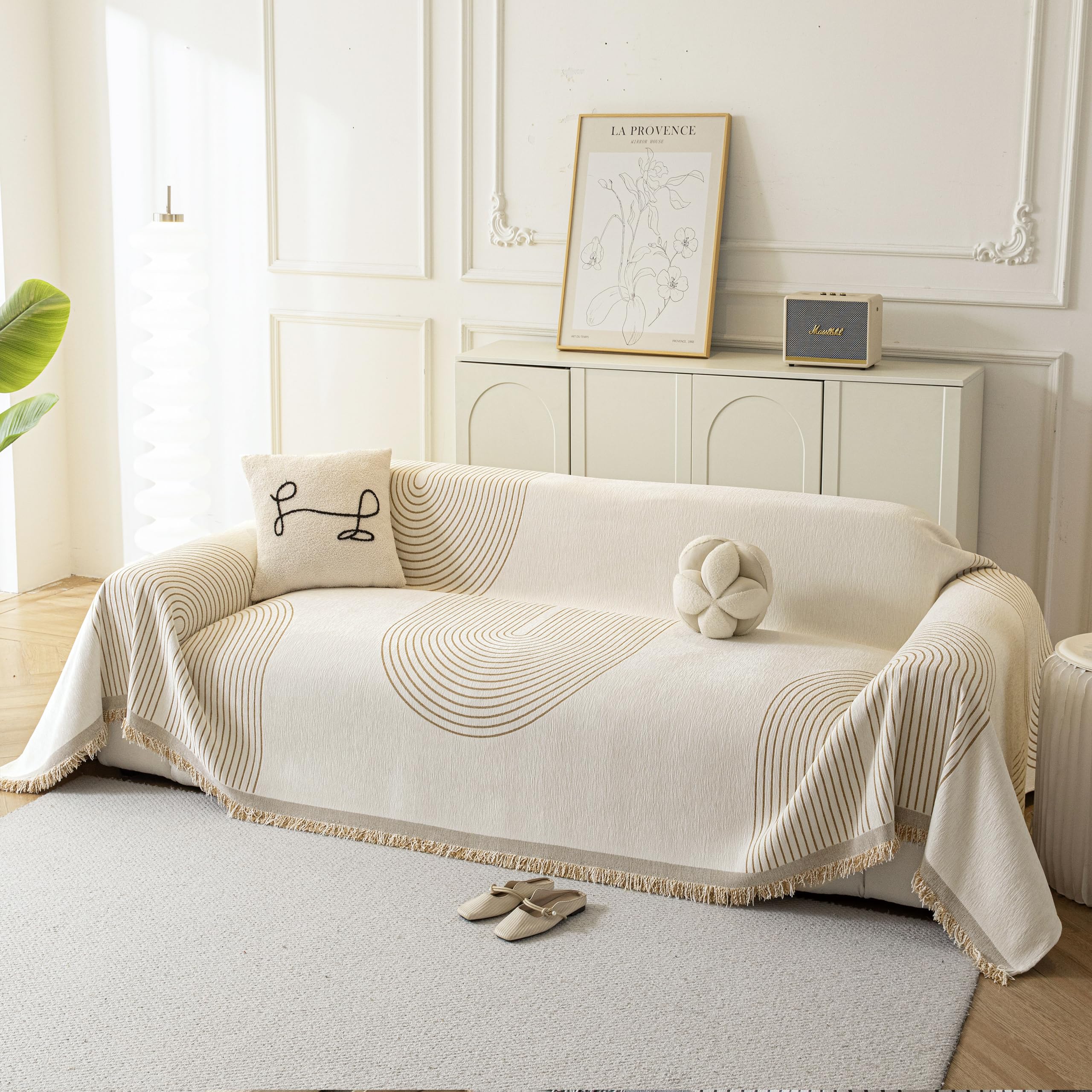 KaviKon Couch Cover for Dogs, Boho Sofa Covers for 3 Cushion Couch, Chenille Sof