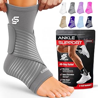 Sleeve Stars Ankle Brace Men & Women Support (Single/S:9"-10"/Grey) | Plantar Fasciitis, Adjustable Strap, Sprained Wrap, Customizable Foot Support, Achilles Tendonitis Relief, Compression Sleeve