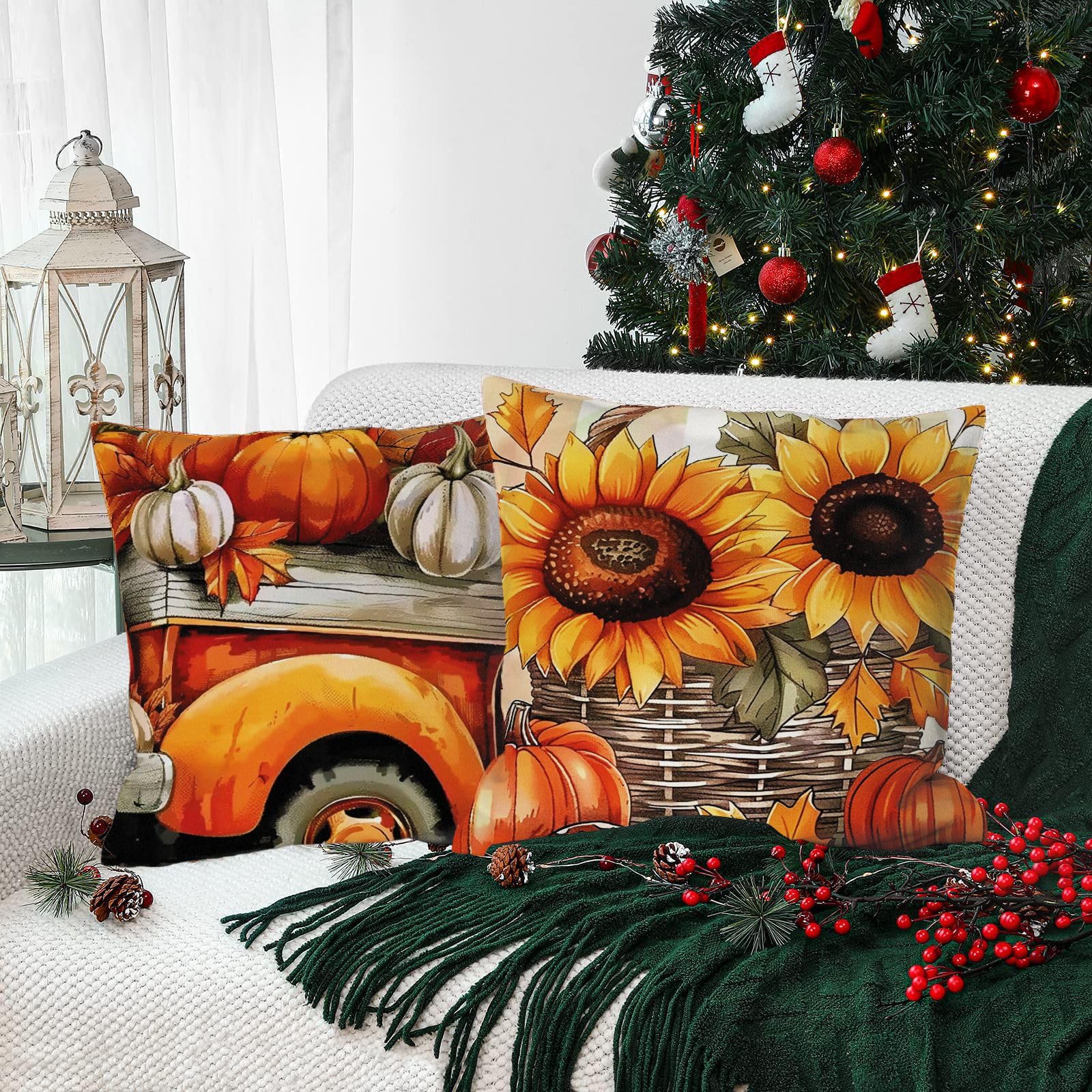 Pack of 2 Halloween Decorative Throw Pillow Covers Square Cushion Covers 18x18 I