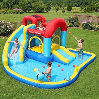 ELEMARA Inflatable Bounce House Water Slide, 9 in 1 Kids Bounce House with 2 Slides, Pool&Trampoline, Fun Dart Game&Ring-toss Game, Climbing Walls,Water Guns, Bouncy Castle Water Slide