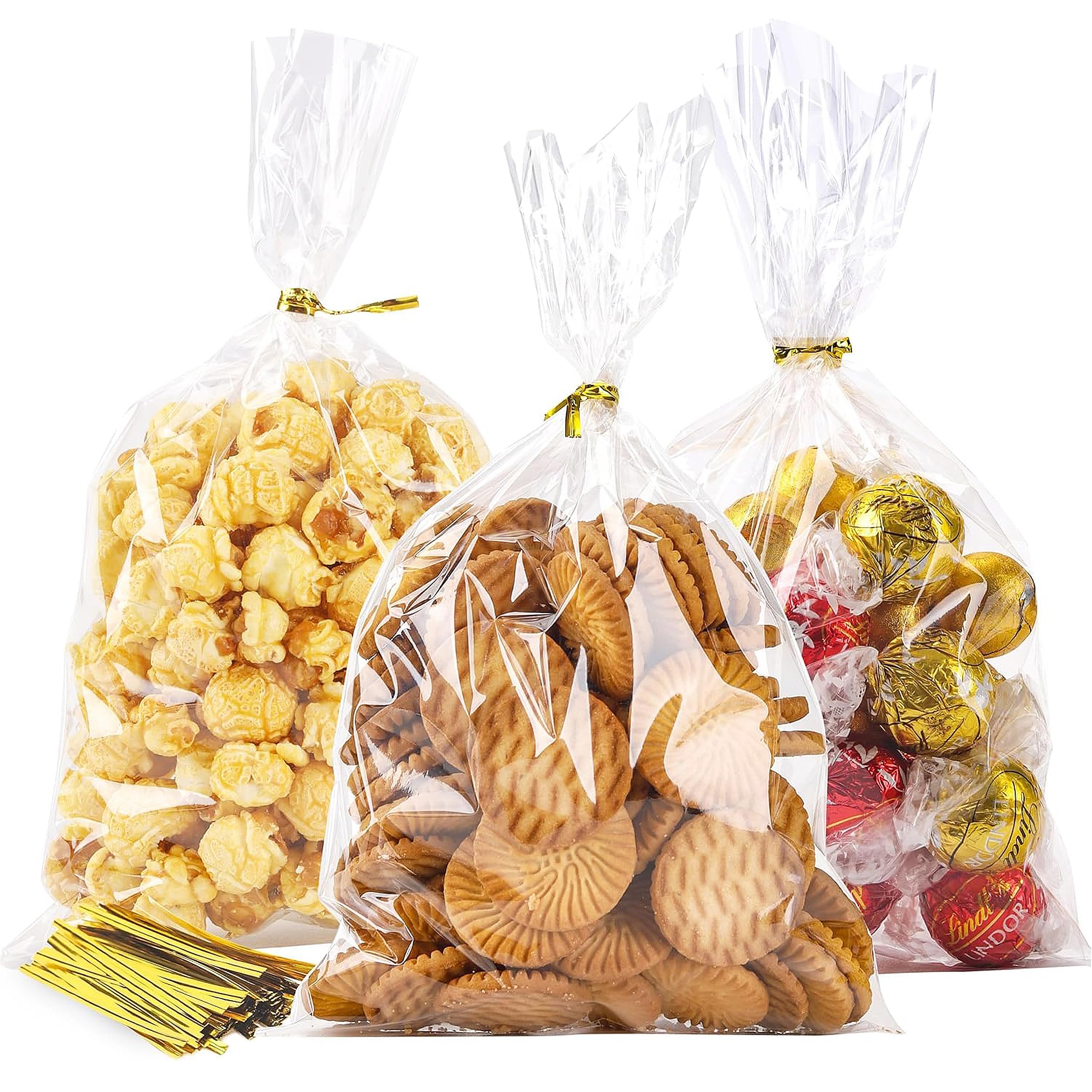 LOKQING Cellophane Treat Bags,100 Pack 6x10 inch With Ties for Party Favor | Use