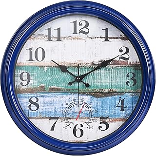 Large Outdoor Clock Waterproof with Thermometer Vintage Rustic Coastal Clock for Pool Garden Patio (16 Inch)