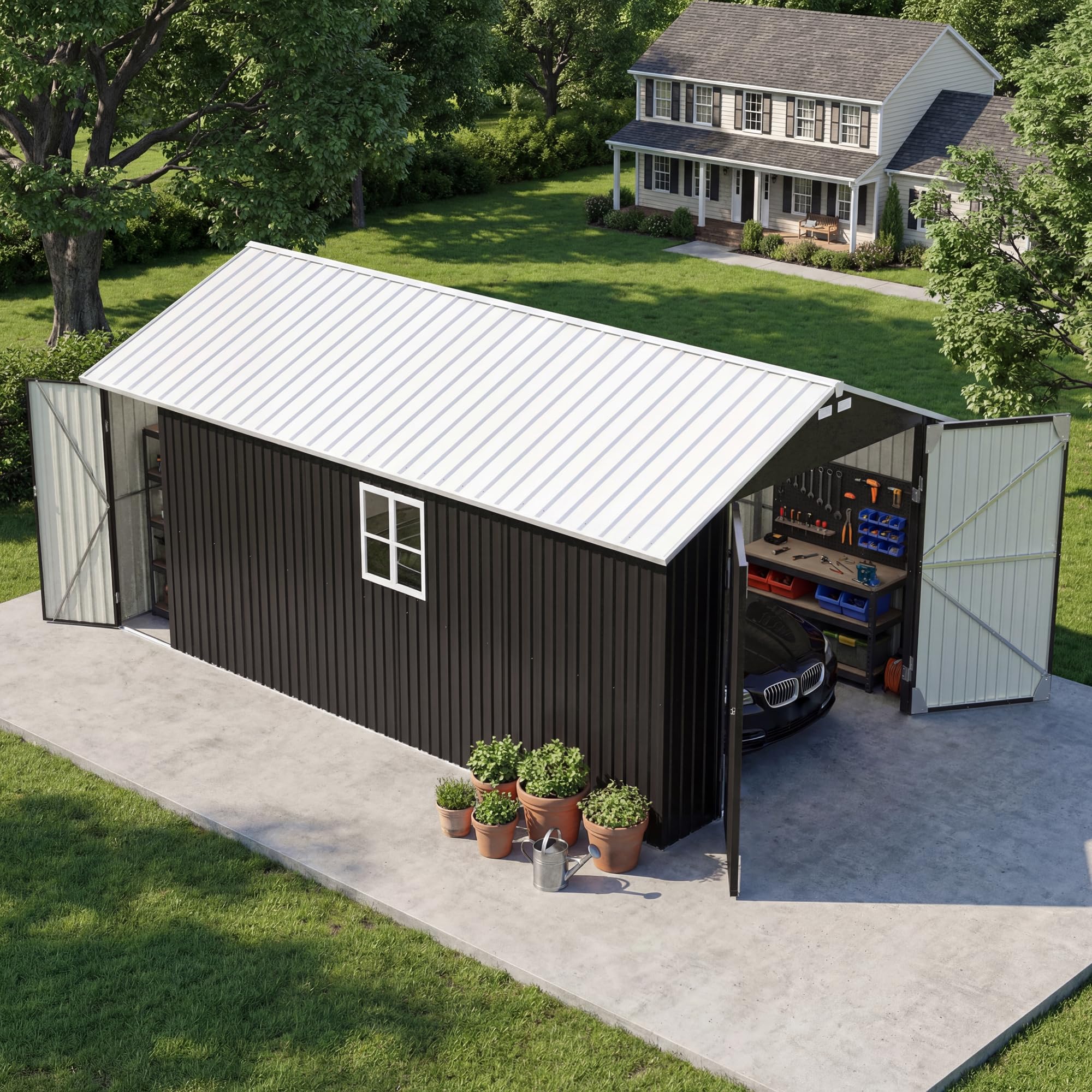 Patiowell 12x20 FT Enclosed Metal Carport, Large Heavy Duty Car Port with Reinfo