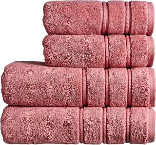 Christy Antalya Large Bath Towels | Set of 4 | 100% Turkish Cotton | 600GSM | Soft Plush Luxury Towel Set | 2 Bath Towels 2 Hand Towels | Quick Dry | Rose Pink