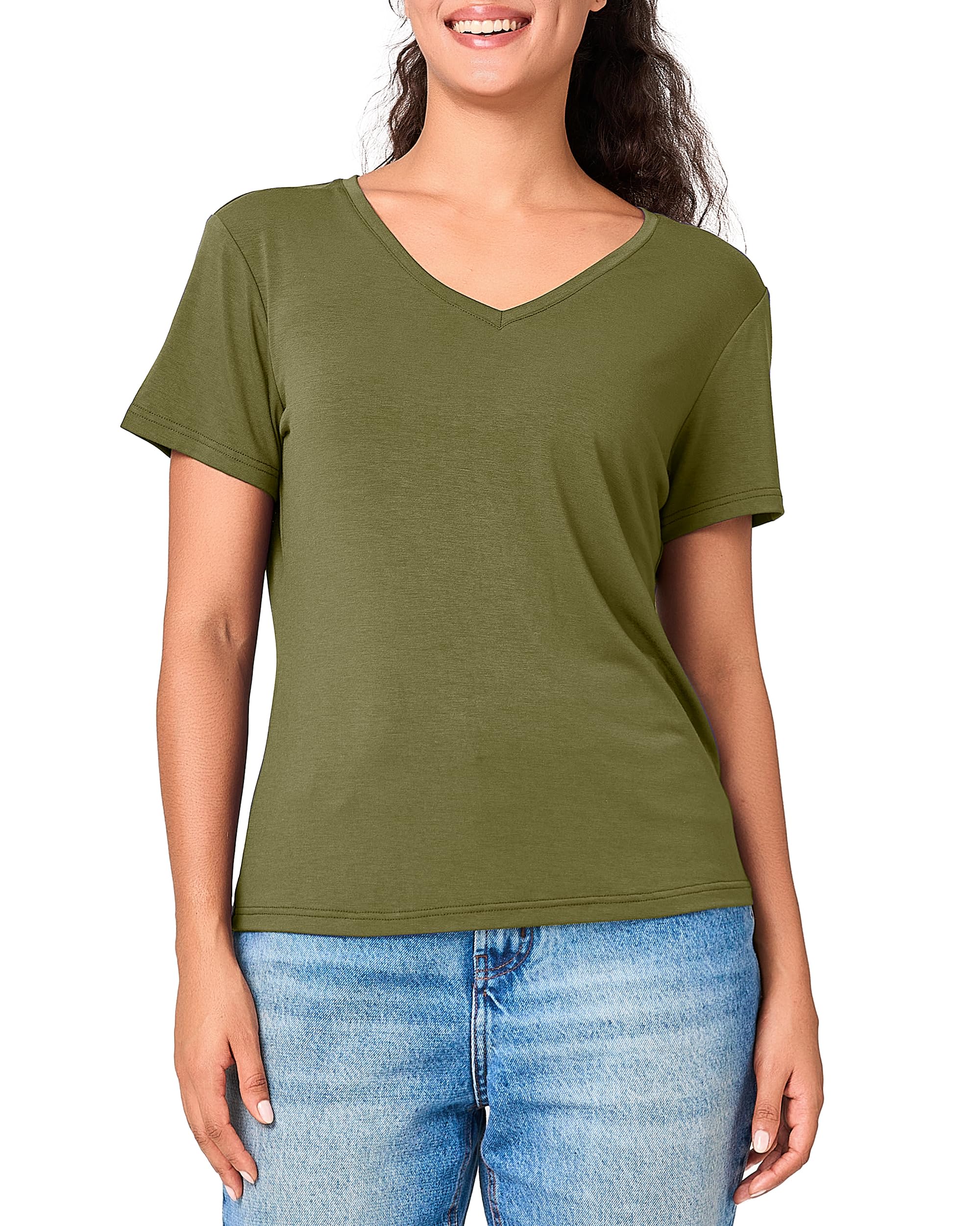 BAMBOO COOL Womens V Neck Summer Tops Short Sleeve Tshirts Basic Tees