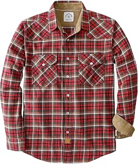 Dubinik® 6 oz Flannel Shirt for Men Western Pearl Snap Shirts Long Sleeve Casual Cozy Vintage Cowboy Plaid Soft Pure Cotton