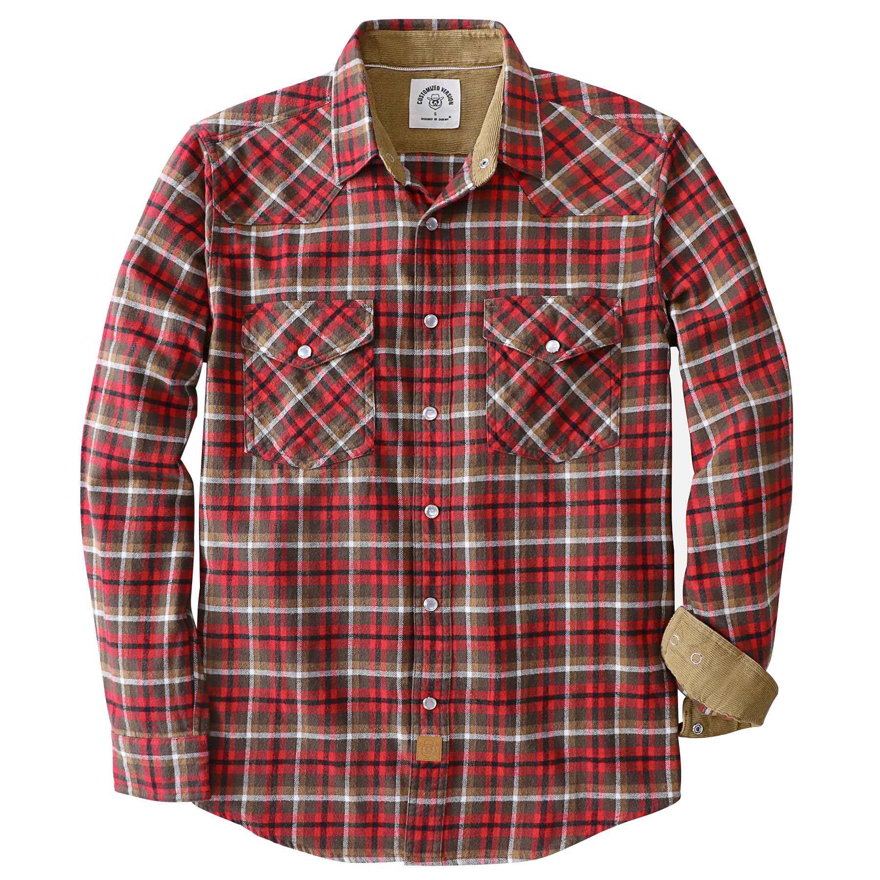Dubinik® 6 oz Flannel Shirt for Men Western Pearl Snap Shirts Long Sleeve Casual