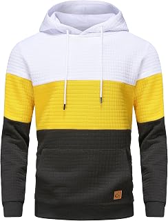 YuKaiChen Men's Pullover, Men's Patchwork Hoodie, Long Sleeve Jacquard Hooded Pullover, Colour Block Sweatshirt with Pockets