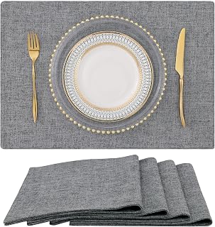 homing Dark Grey Fabric Placemats for Dining Table - Washable Cotton Linen Kitchen Mats for Indoor & Outdoor Easy to Clean 13x19 Inch Set of 4