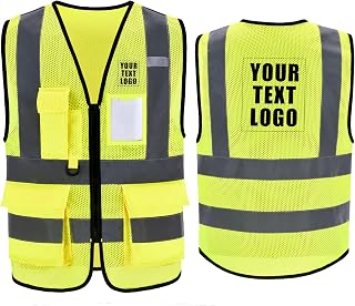 High Vis Safety Vest Reflective Strips, Multi-Pocket Design, Available in Yellow,Orange,black,Pink,blue,Red,purple