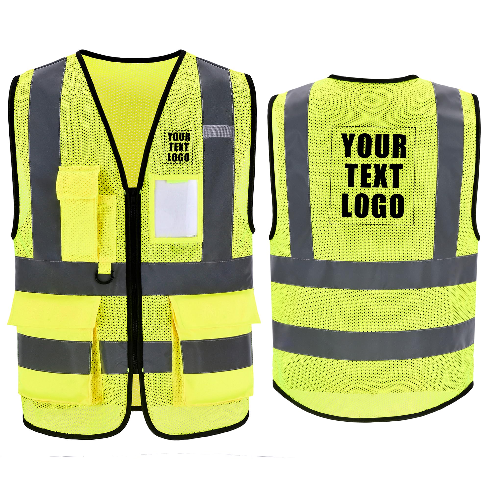 High Vis Safety Vest Reflective Strips, Multi-Pocket Design, Available in Yellow