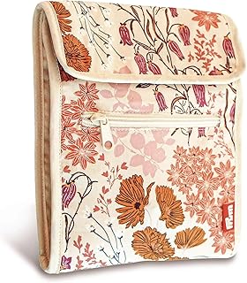 Prym Circular Knitting Needle Case, 9" x 7-1/4", Orange Wildflower | 10-Pocket Fan-Fold Organizer with Magnetic Closure &amp; Zip Pocket. Holds Circular Needles &amp; Notions for Knitting on the Go