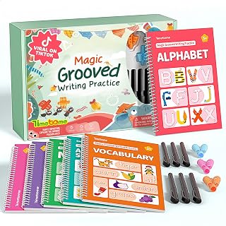 Timetome Magic Grooved Writing Practice Books for Kids 3-8 | Reusable 3D Groove Handwriting Practice Workbooks for Kids, Large Preschool Writing Books with Disappearing Ink for Kids 5-7