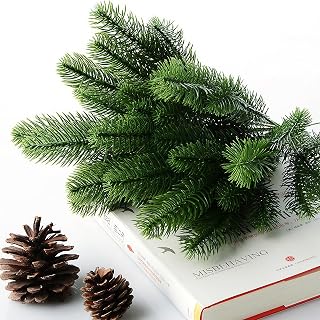 Artificial pine branches for Christmas decoration, artificial green stems for holiday table arrangements