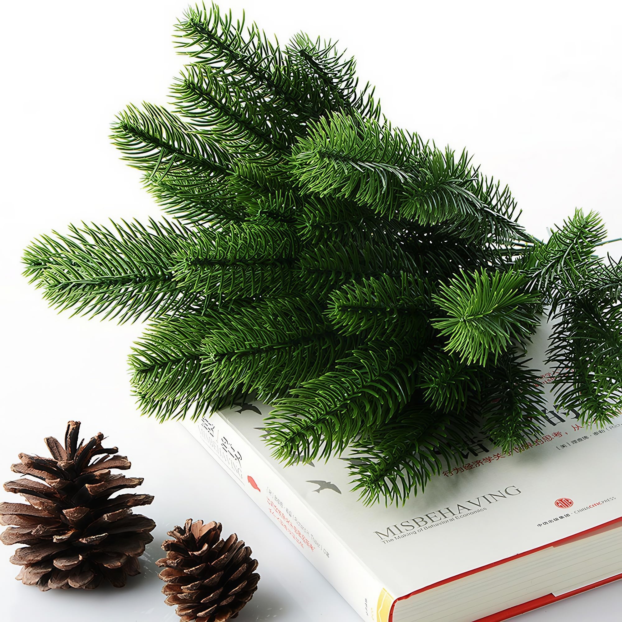 Artificial pine branches for Christmas decoration, artificial green stems for ho