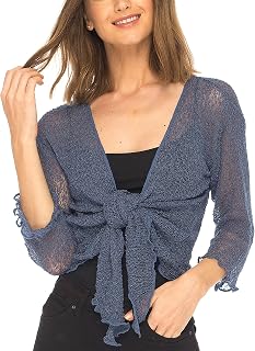 SHU-SHI - Sheer Cardigan for Women - Ruffle Knot Front - Lightweight Knit