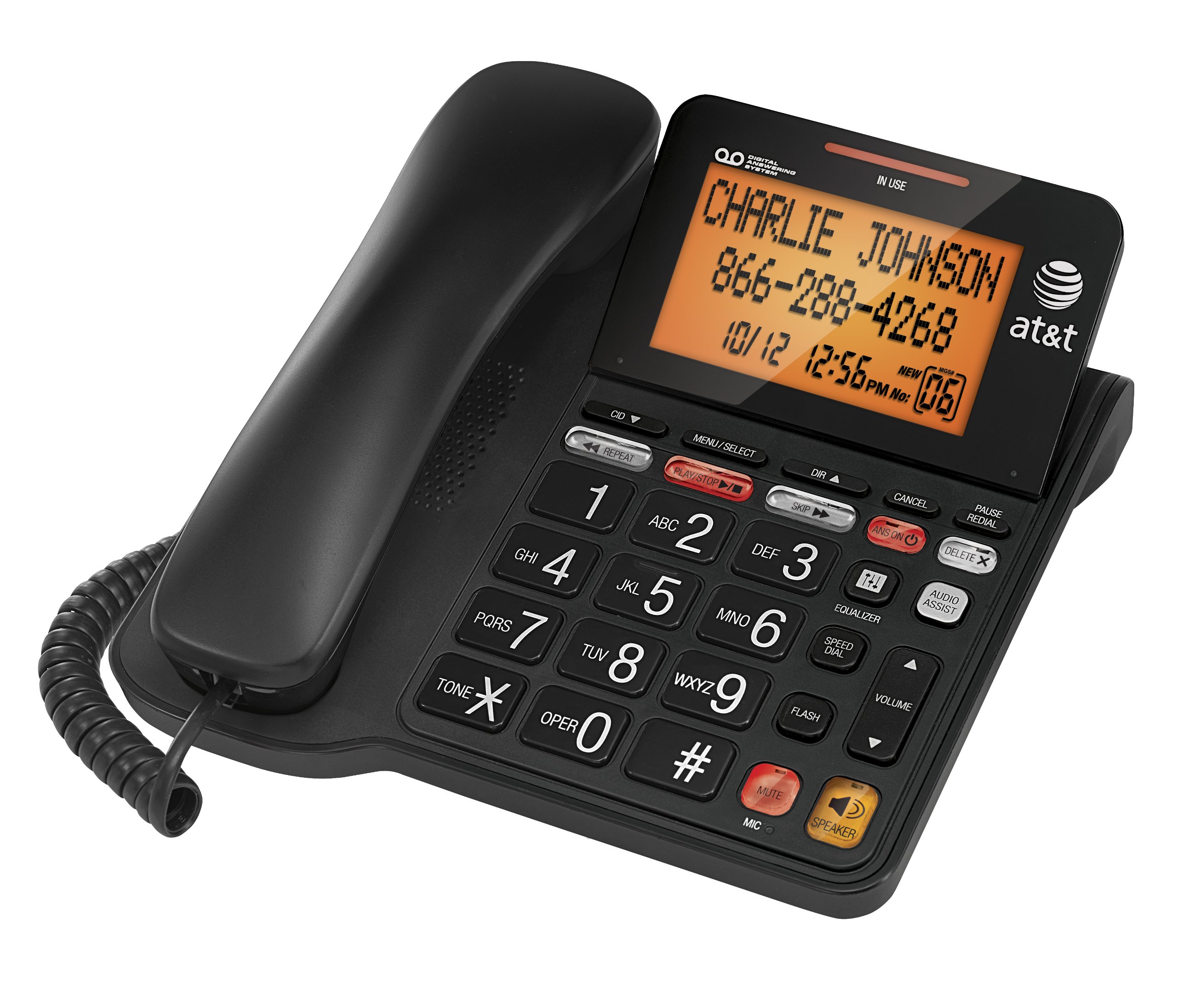 AT&T Corded Phone with 25 min Digital Answering Machine, Backlit Tilt Display, A