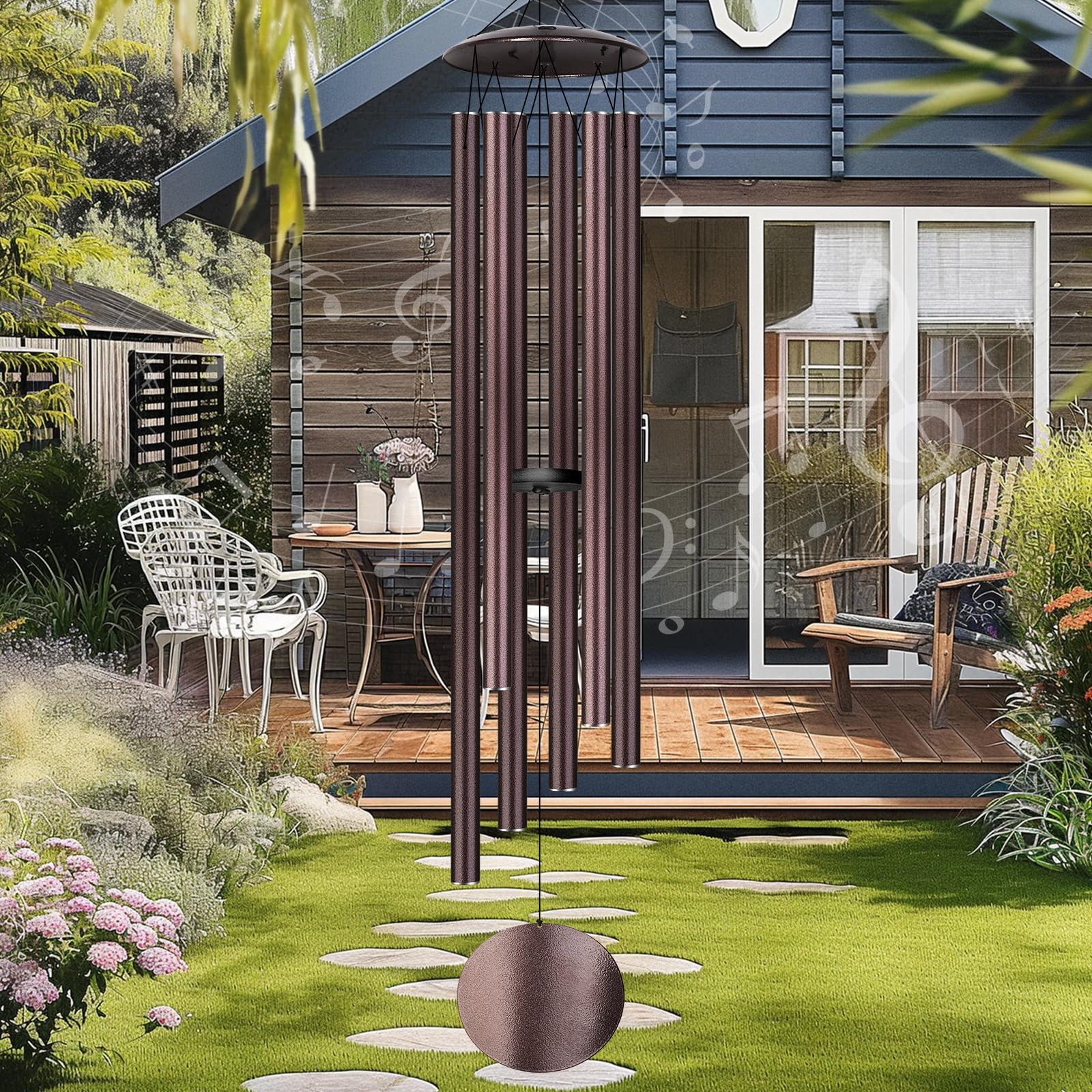66" Large Wind Chimes for Outside Deep Tone, 6 Thickened ⌀ 1.2" Tubes Tuned Rela
