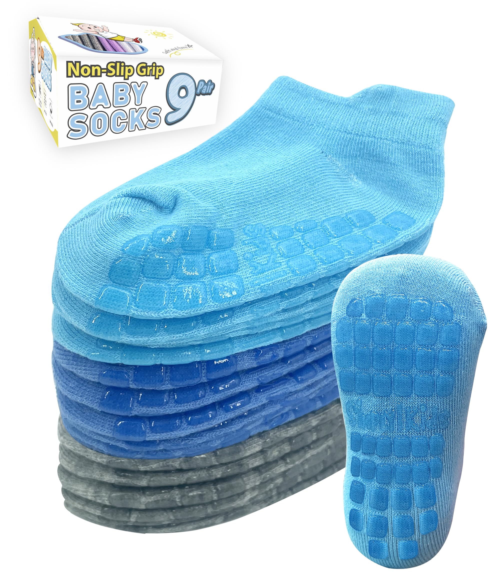 Simply Kids Toddler Socks with Grippers (9 Pair) for 0 Months - 7 Years Old I An