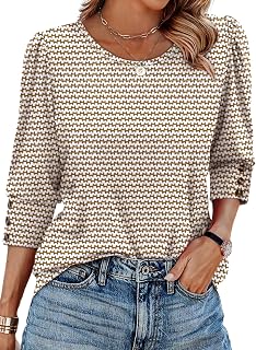 Womens Tops 3/4 Sleeve with Buttons Dressy Casual Blouses Summer Outfits Beach Vacation Plus Size Spring Clothes