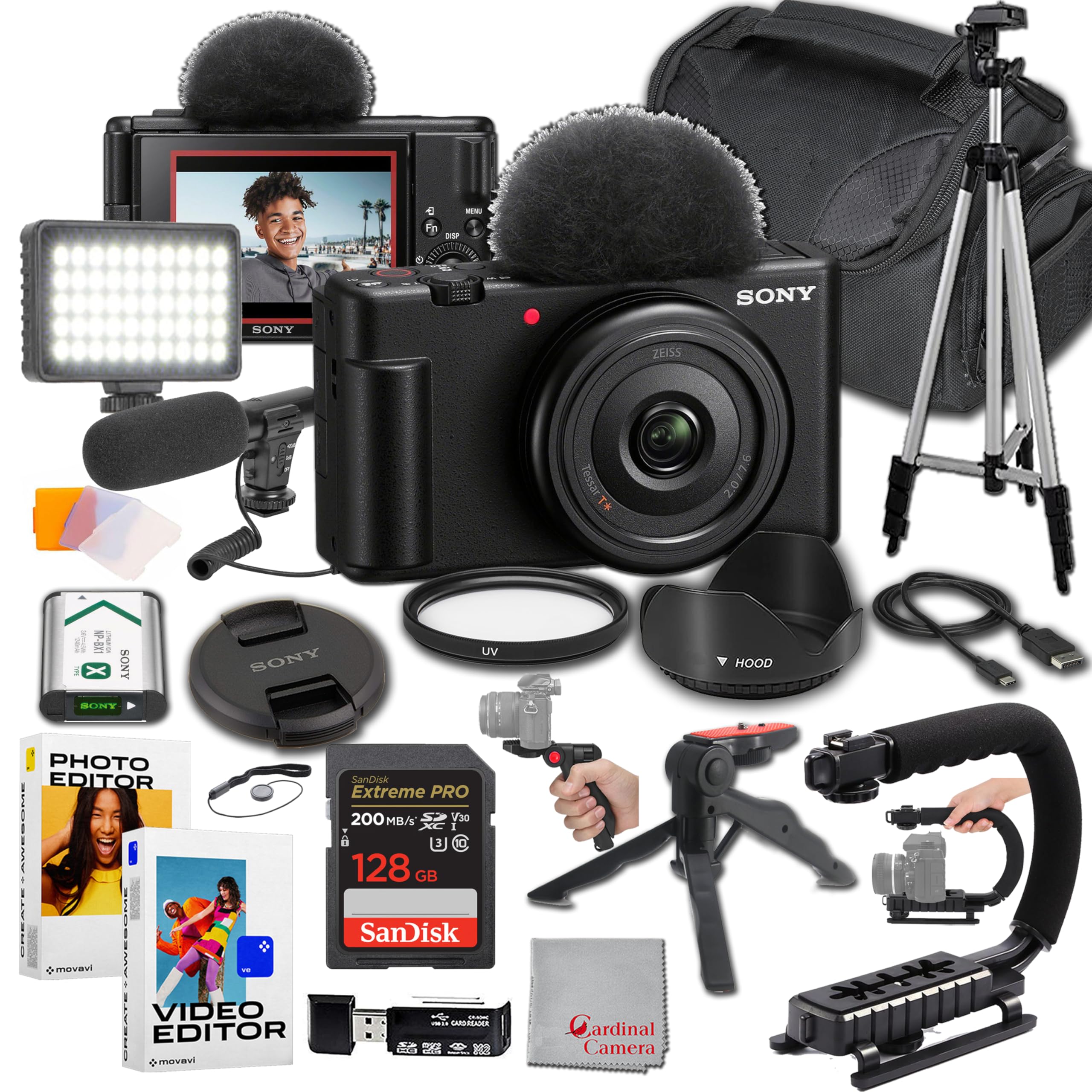 Sony ZV-1F Content Creator's Ultimate Kit: 128GB Extreme Memory, Mic, Video Ligh