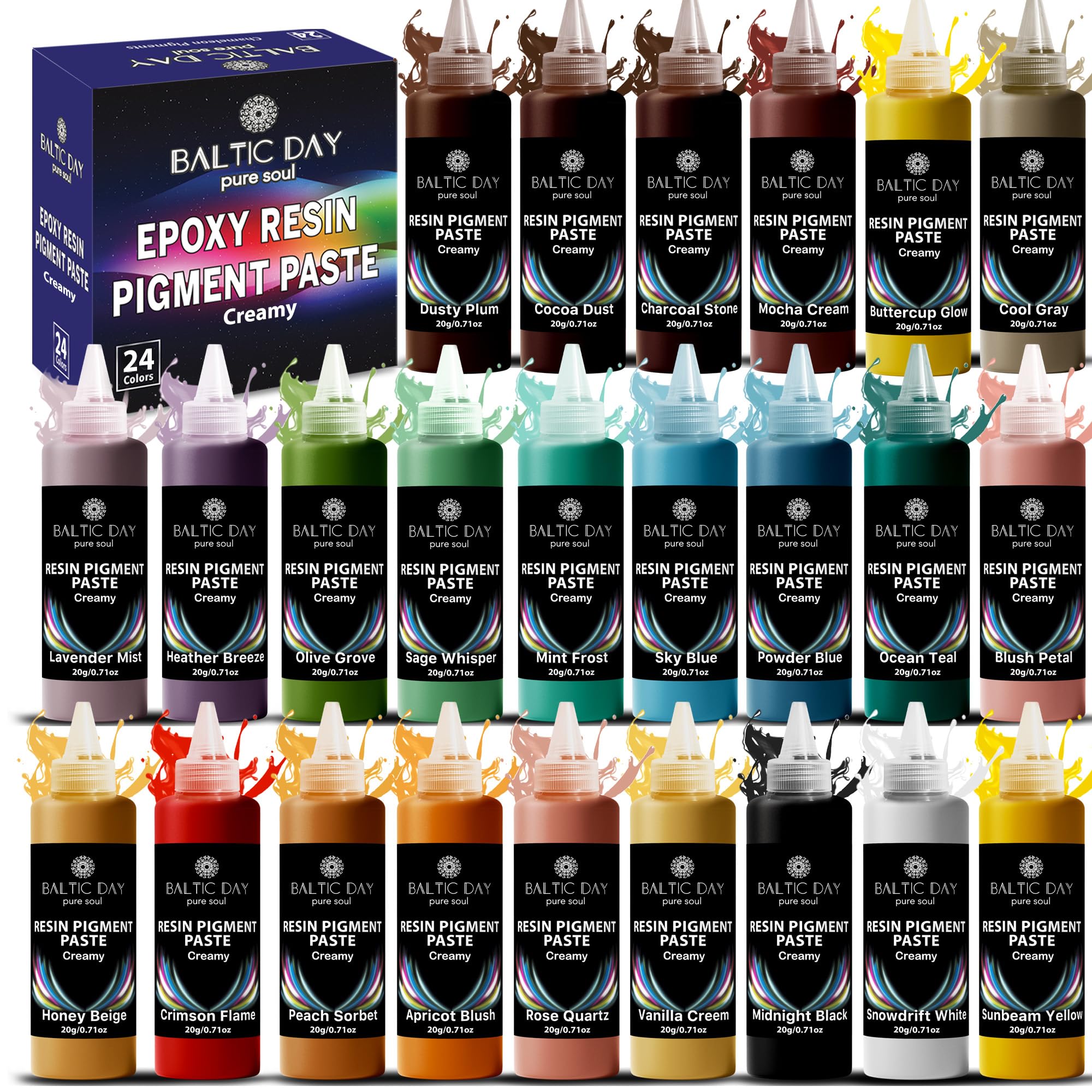 24 Colors Epoxy Resin Pigment Paste Set – High Concentration Creamy Opaque Epoxy