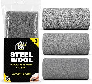 SOL 3pk Fine Steel Wool 0, 1 & 3 Grades - Wire Wool for Cleaning 1m | Steel Wool Mice Blocker - Wire Wool Rats & Mice Deterrent, 0 Steel Wool for Polishing & Sanding, 3pk x 1m