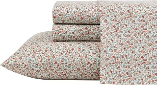 Laura Ashley - King Sheets, Cotton Percale Sheet Set, Home Decor Graceful and Cool (Emogene Burnt Orange, King)