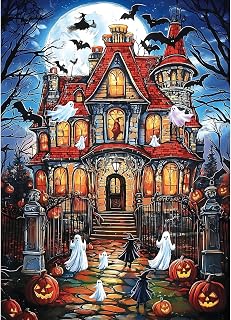 Pixmend 1000 Pieces Halloween House Puzzle for Adults, Ghost Theme Puzzles | Horror Haunted Jigsaw Puzzle with Little Devil and Witch, Holiday Party Puzzles for Home Decoration, 28 x 20 inch