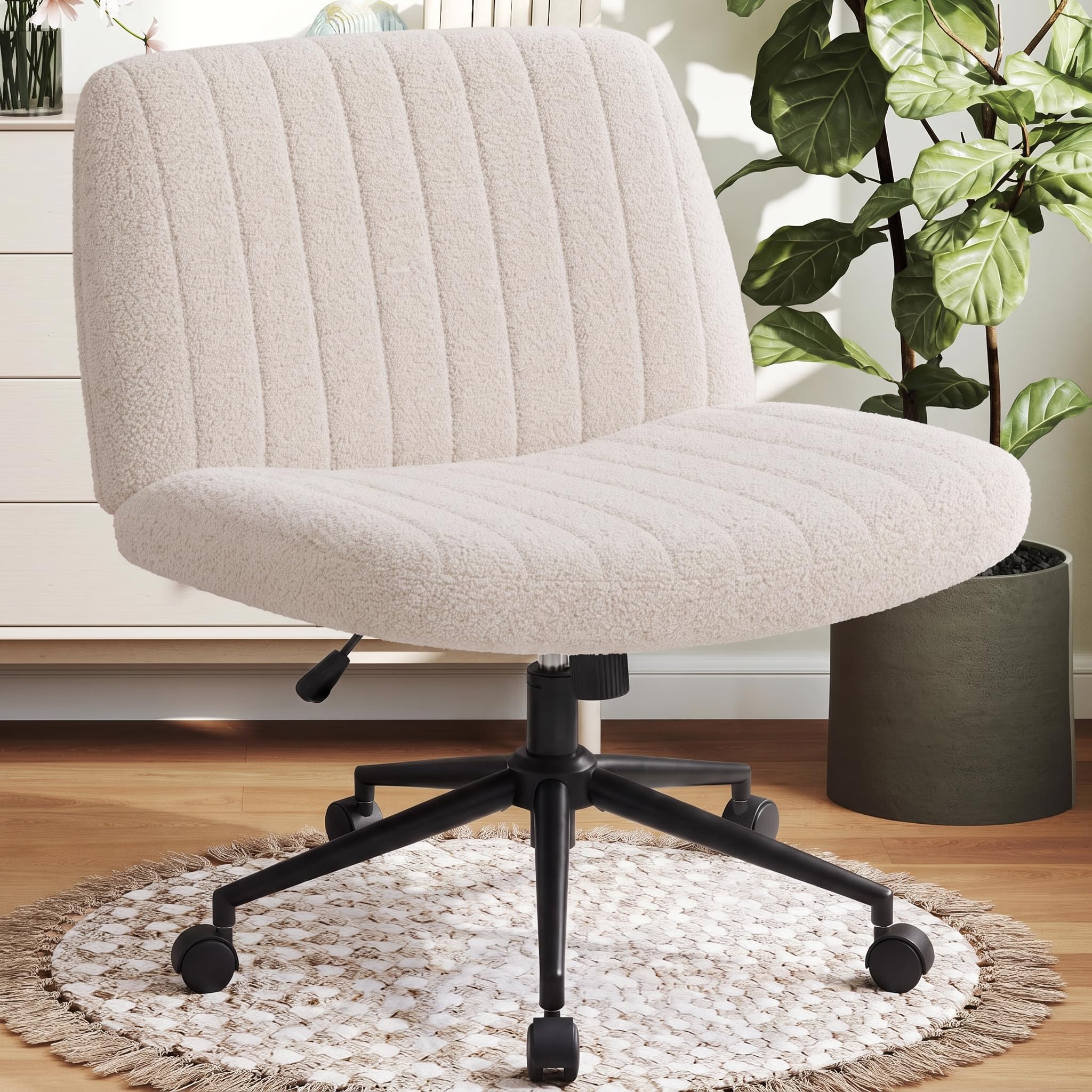 OLIXIS Criss Cross Chair with Wheels, Vanity Chair, Home Office Desk | Furry Ted