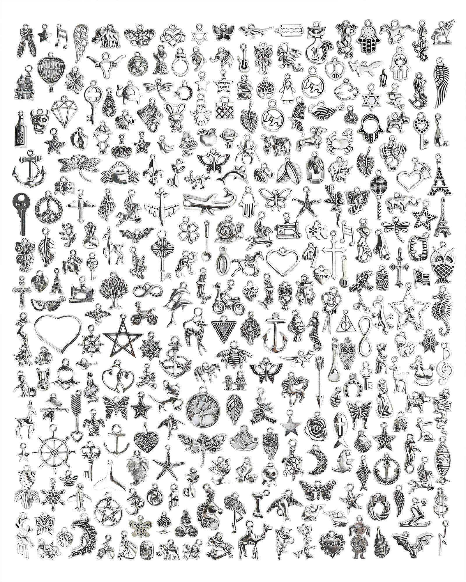 JIALEEY 300 PCS Wholesale Bulk Lots Jewelry Making Charms Mixed Smooth Tibetan S