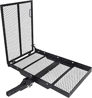 ECOTRIC 46.2 X 26.8 X 38.7 Inch Hitch Cargo Carrier W/Ramp Foldable 500 Lbs | Trailer Hitch Mount Steel Wheelchair Carrier Mobility Scooter Ramp 2" Hitch Receiver for Snow Blower SUV Truck Van Car
