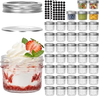 CycleMore 40 Pcs 4oz Crystal Mini Mason Jars, Silver Separable Lids | Airtight, BPA-free, Reusable, WasherSafe, Small Canning Jars for Jam, Honey, Samples, Wedding Favors, DIY Candles