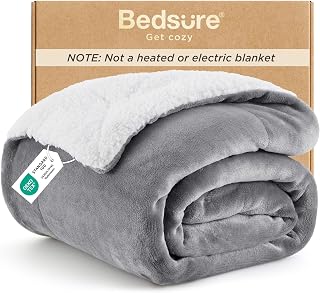 Bedsure GentleSoft Sherpa Fleece Throw Blanket for Couch, Non-Heated, Thick & Warm Cozy Comfort Christmas Blanket for Winter Fall, Soft Fuzzy Plush Throw Gifts for Women Room Decor, Grey, 50x60 Inches