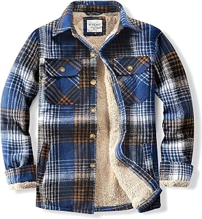 WINDFIT Men's Cotton Sherpa Button Down Flannel Shirt Jacket Plaid Shirt