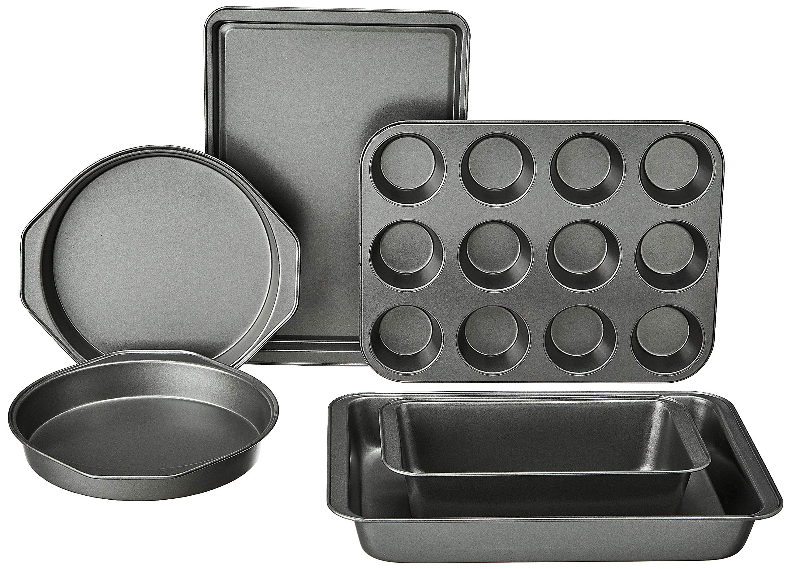Amazon Basics 6 Piece Nonstick Carbon Steel Bakeware Set with Cake, Muffin, Cook