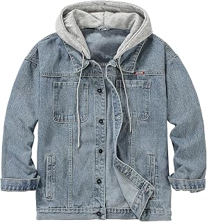 Men's Denim Jacket Distressed Hooded Jean Jackets Baggy Ripped Trucker Coat