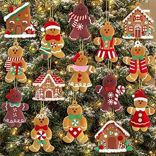 Kockuu 12 decorazioni per albero di Natale con pan di zenzero, in plastica, assortite, decorazioni per albero di Natale, altezza 7,6 cm