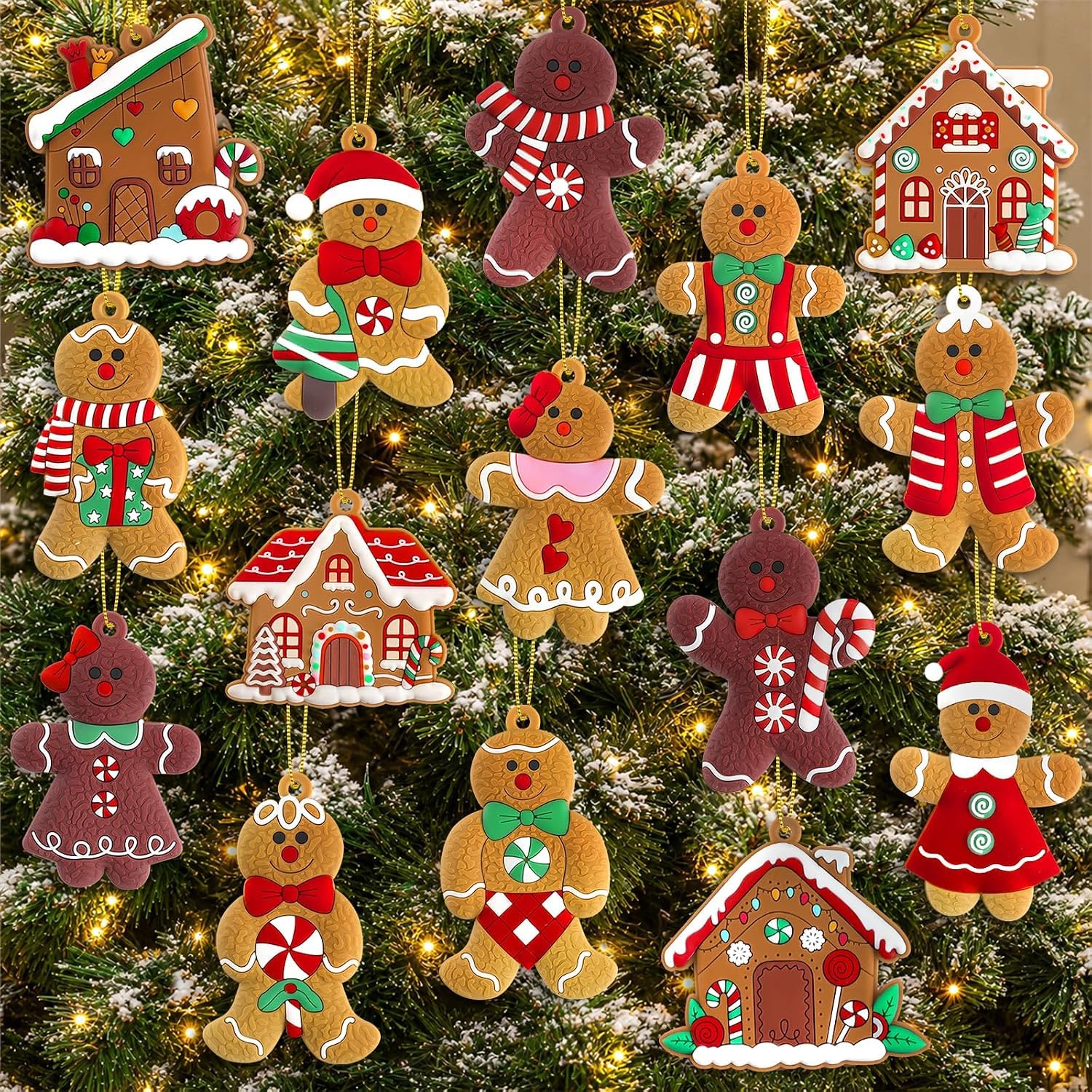 Kockuu 12 decorazioni per albero di Natale con pan di zenzero, in plastica, asso